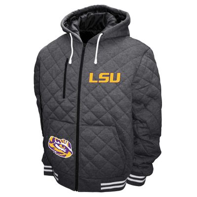 2Bhip NCAA Louisiana State LSU Tigers Adult Gray Full Zip Soft Quilted Hoodie Coat Jackets With Pockets