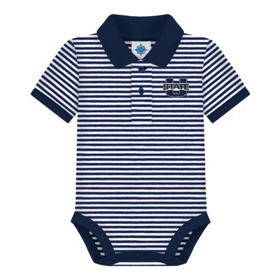 Creative Knitwear College Baby Striped Polo Bodysuit - Utah State Aggies Logo, Navy/White, for Boys & Girls, 0-3 Months