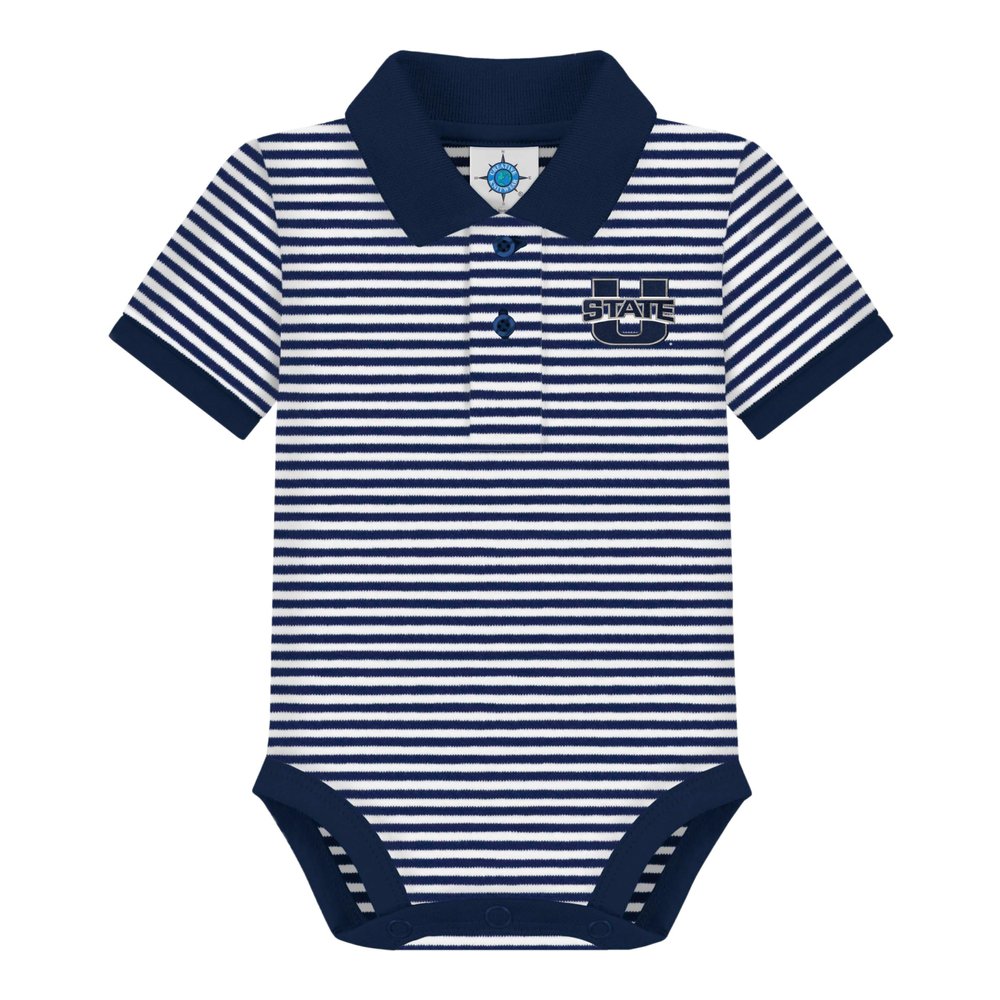 Creative Knitwear College Baby Striped Polo Bodysuit - Utah State Aggies Logo, Navy/White, for Boys & Girls, 0-3 Months
