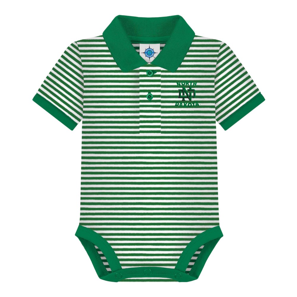 Creative Knitwear College Baby Striped Polo Bodysuit - North Dakota Fighting Hawks Logo, Kelly/White, 12 Months