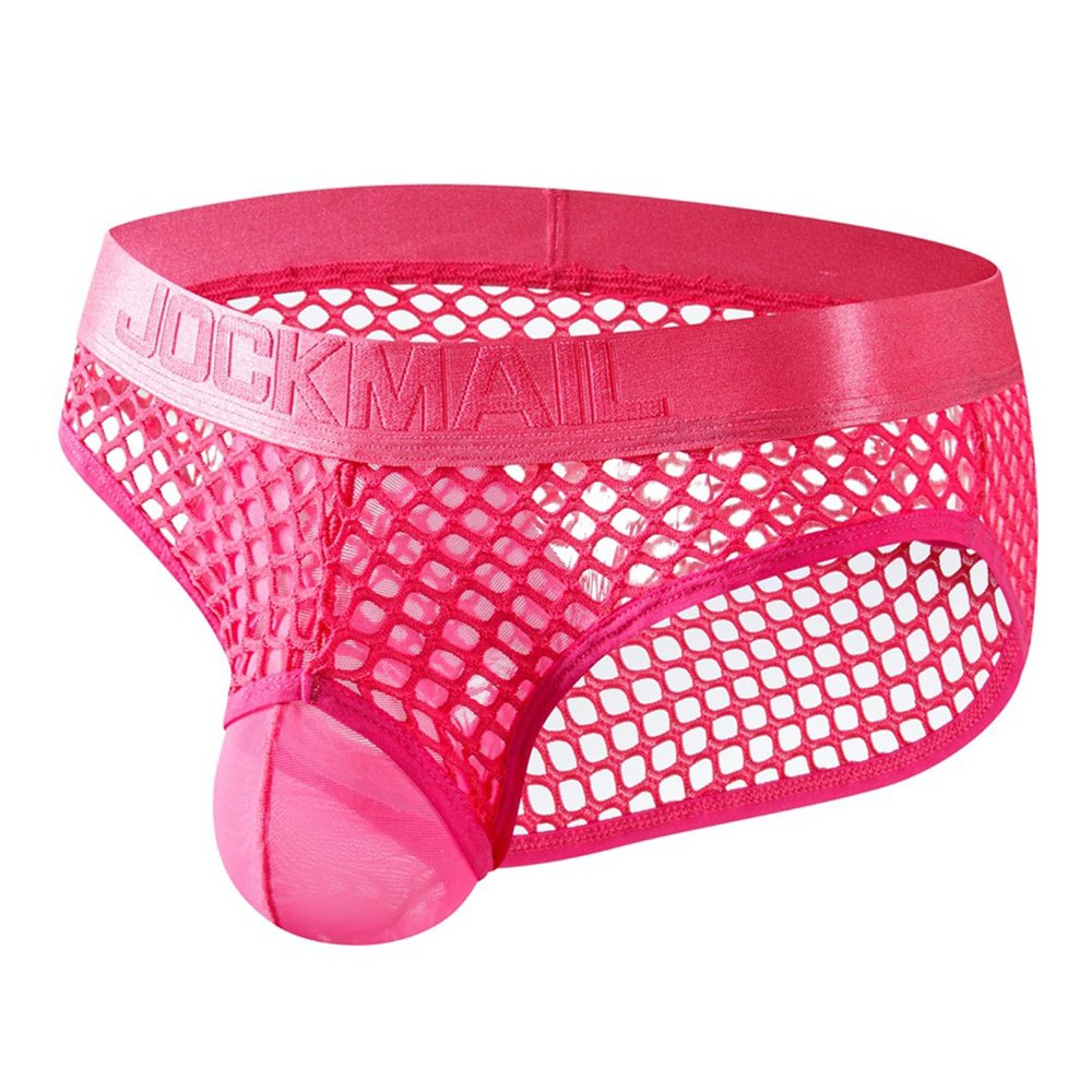 JOCKMAIL Men's Sexy Underwear Briefs Mesh Breathable Comfortable Low Rise Underwear for Men (US, Alpha, X-Large, Regular, Regular, Rose)