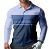 SQPO Men's Long Sleeve Blue Stripes Quick Dry Golf 3 Button Shirt Casual Lightweight Collared Polo Running Shirt 4X-Large view 1