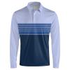 SQPO Men's Long Sleeve Blue Stripes Quick Dry Golf 3 Button Shirt Casual Lightweight Collared Polo Running Shirt 4X-Large view 3
