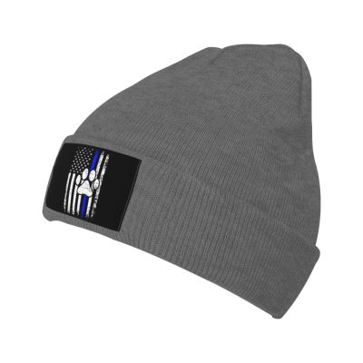 Thin Blue Line K9 Dog Paw USA Flag Beanies Hats Men Women Cuffed Knit Hat Winter Warm Beanie Skull Cap
