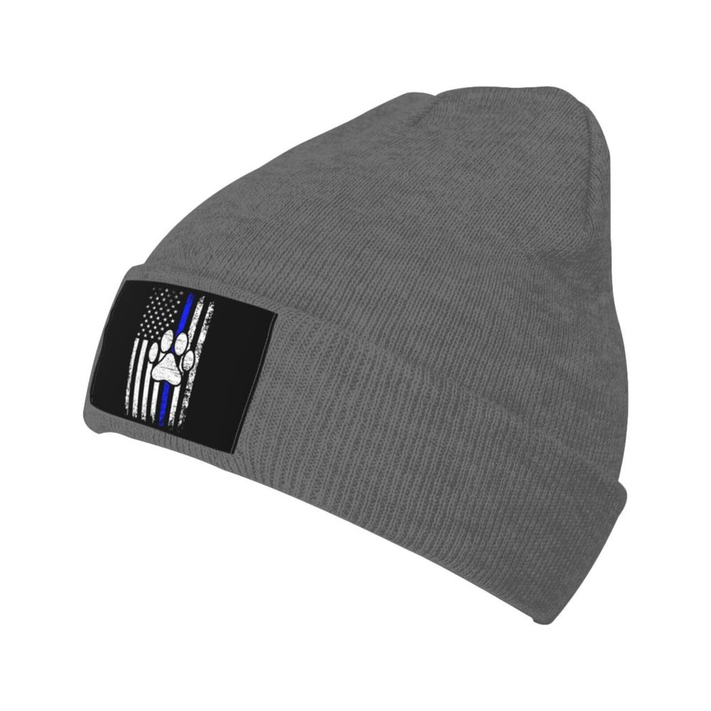 Thin Blue Line K9 Dog Paw USA Flag Beanies Hats Men Women Cuffed Knit Hat Winter Warm Beanie Skull Cap