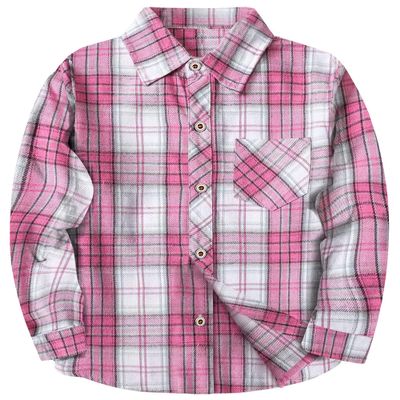 SELINK Girls Long Sleeve Flannel Shirt Kids Buffalo Plaid Button Down Shirt Casual Cute Flannel Blouse Tops Bright Pink XXL