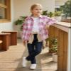 SELINK Girls Long Sleeve Flannel Shirt Kids Buffalo Plaid Button Down Shirt Casual Cute Flannel Blouse Tops Bright Pink XXL view 2