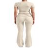 YETOWA Women's 2 Piece Lounge Outfits with Slim Short Sleeve Tops and Low Rise Flare Leggings Sets Versatile Yoga Fall Sweatsuit view 2