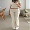 YETOWA Women's 2 Piece Lounge Outfits with Slim Short Sleeve Tops and Low Rise Flare Leggings Sets Versatile Yoga Fall Sweatsuit view 4