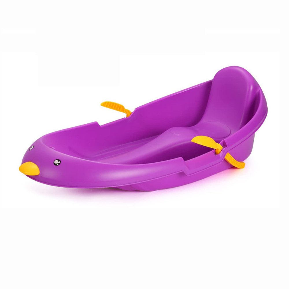Snow Sleds Plastic Snow Sled for Kids and Adult,Flexible Kids Toddler Plastic Toboggan Snow Sled with Pull Rope Brakes Seat Handles Lightweight for Ice Grass Sand Beach Skiing,Purple