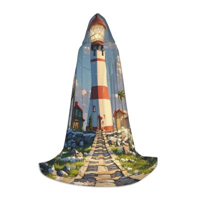 FJRFGbkJKN Hooded Cloak Unisex Adults Hooded Cape Halloween Hooded Robe Lighthouse Halloween Cloak for Men Women