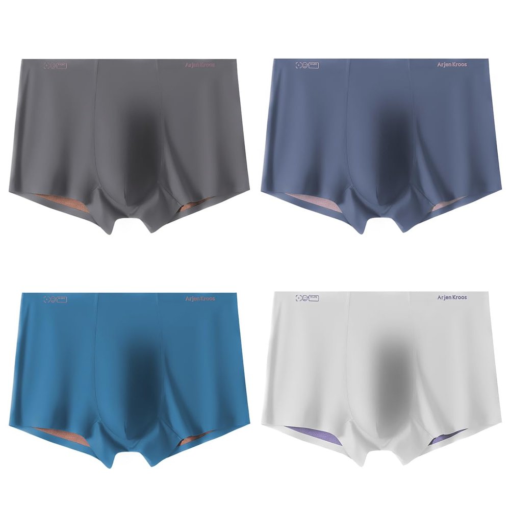 Arjen Kroos Men's Boxer Briefs Breathable Dual Colors Seamless Modal Mens Trunks Underwear with Support Pouch 4 Pack