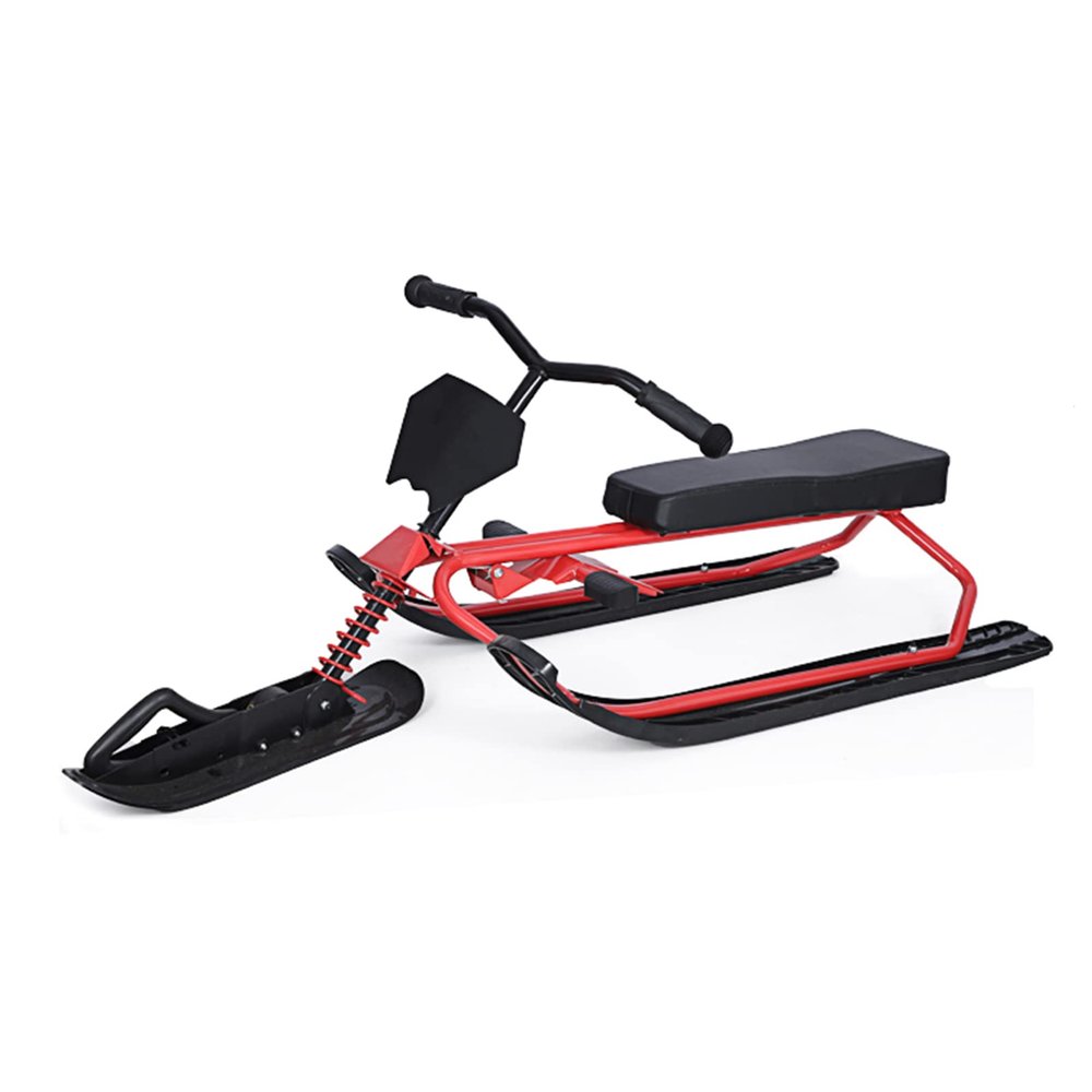Snow Sleds Snow Racer Sled, Ski Sled Slider Board with Steering Wheel, Retractable Pull Rope, for Kids Age 4 up, Holds Two Children or a Teenager,Red,120cm
