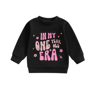 FYBITBO First Birthday Baby Girl Outfit in My One Year Old Era Sweatshirt Fall Long Sleeve Shirt 1st Birthday Girl Clothes (Black, 12-18 Months)