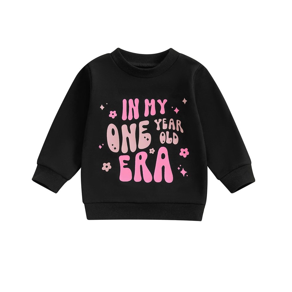 FYBITBO First Birthday Baby Girl Outfit in My One Year Old Era Sweatshirt Fall Long Sleeve Shirt 1st Birthday Girl Clothes (Black, 12-18 Months)