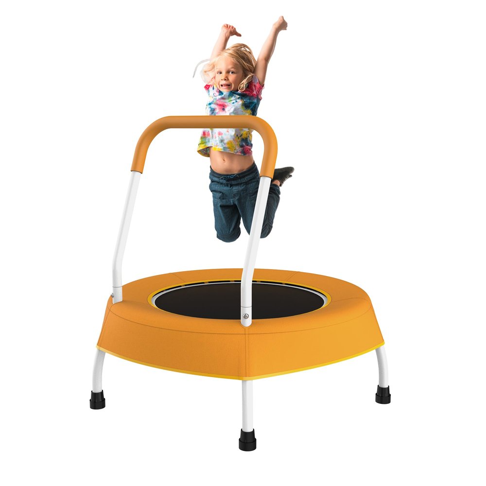 28" Kids Trampoline with Handle, Indoor Mini Trampoline for Kids, Toddlers Small Rebounder Fitness Trampoline for Indoor and Outdoor Use (Orange)