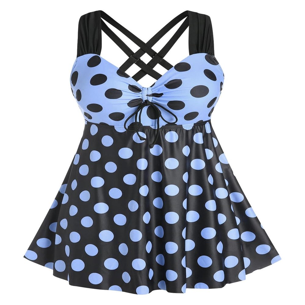 ROSE GAL Womens Plus Size Curve Cinched Polka Dot Crisscross Modest Tankini Swimsuit Set(Blue_2/3X)