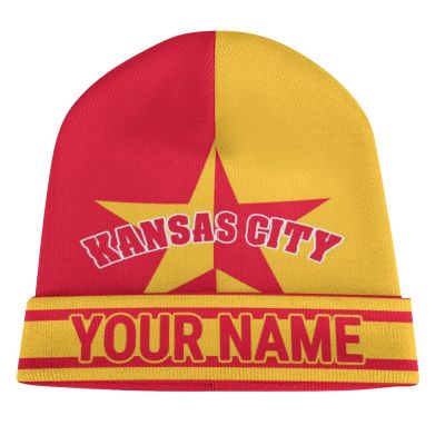 City Custom Football Beanie Hat for Men Women Color-Block Personalized Name Cuffed Knit Hats Warm Winter Cap Fan Gift