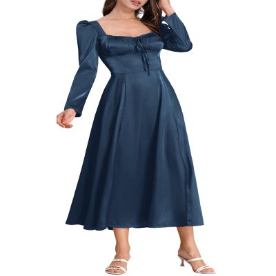 Women's Corset Dress Formal Cocktail Dresses Going Out Sundress Long Sleeve Midi Bridesmaid Dress Vintage Dress Blue L