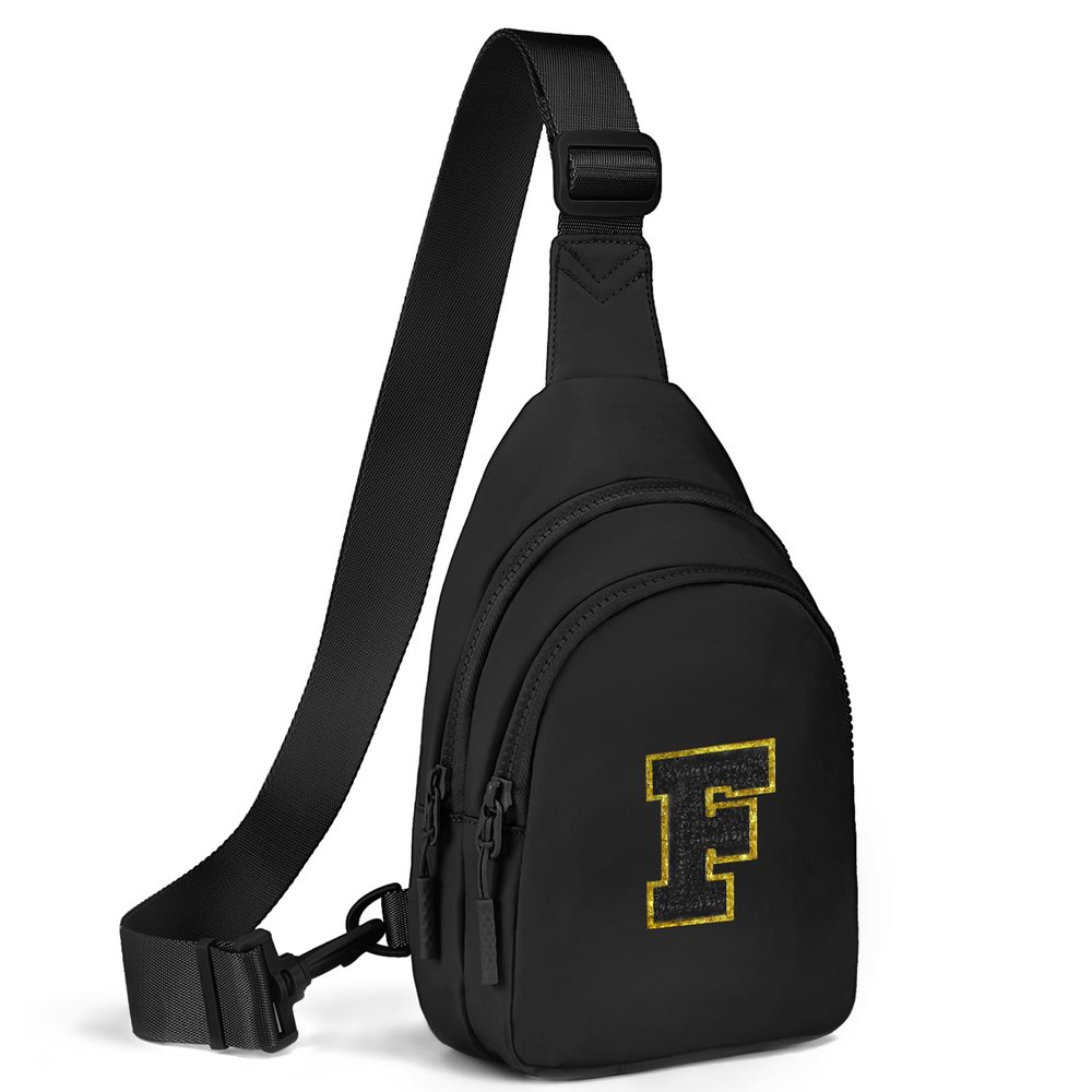 Viverte Small Initial Sling Bag Crossbody Fanny Pack for Girls Women Cute Cross Body Chest Bag Personalized Birthday Gifts for Her Trendy Preppy Stuff Cool Stuff for Teen Girls (Black-F)