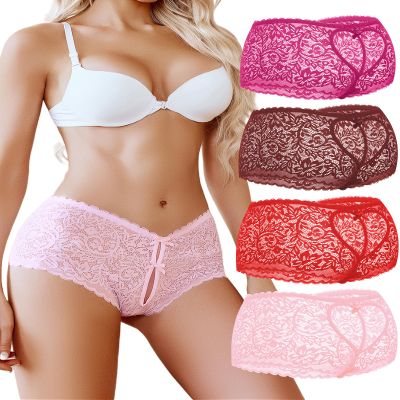 Avidlove Sexy Underwear For Women Lace BoyShorts Panties High Waist Panties Soft Cheeky Panties Rose Red/Wine Red/Red/Pink S