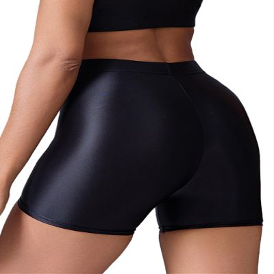 Black Shiny Shorts Women Oil Metallic Booty Shorts High Waisted Disco Dance Shorts Stretch Skinny Fitted Glossy Hot Pants Wet Look Party Rave Boxer Shorts