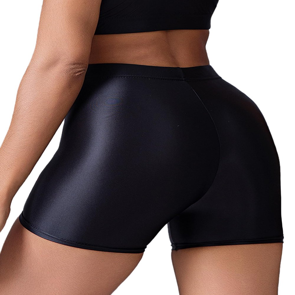 Black Shiny Shorts Women Oil Metallic Booty Shorts High Waisted Disco Dance Shorts Stretch Skinny Fitted Glossy Hot Pants Wet Look Party Rave Boxer Shorts