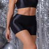 Black Shiny Shorts Women Oil Metallic Booty Shorts High Waisted Disco Dance Shorts Stretch Skinny Fitted Glossy Hot Pants Wet Look Party Rave Boxer Shorts view 3