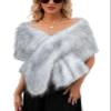 ebossy Women's Faux Fur Shawl Luxury Warm Winter Wrap Cape for Bridal Wedding Banquet Party (One Size, Grey 3) view 1