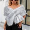 ebossy Women's Faux Fur Shawl Luxury Warm Winter Wrap Cape for Bridal Wedding Banquet Party (One Size, Grey 3) view 2