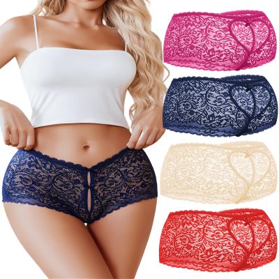 Avidlove Sexy Underwear For Women Lace BoyShorts Panties High Waist Panties Soft Cheeky Panties Rose Red/Red/Champagne/Navy Blue S
