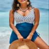 Dokotoo Swim Suits for Women 2025 One Piece Striped Bathing Suit Plus Size Tie Knot Swim Dress Skirt Modest Slimming Swimwear,Blue Stripe Small view 4