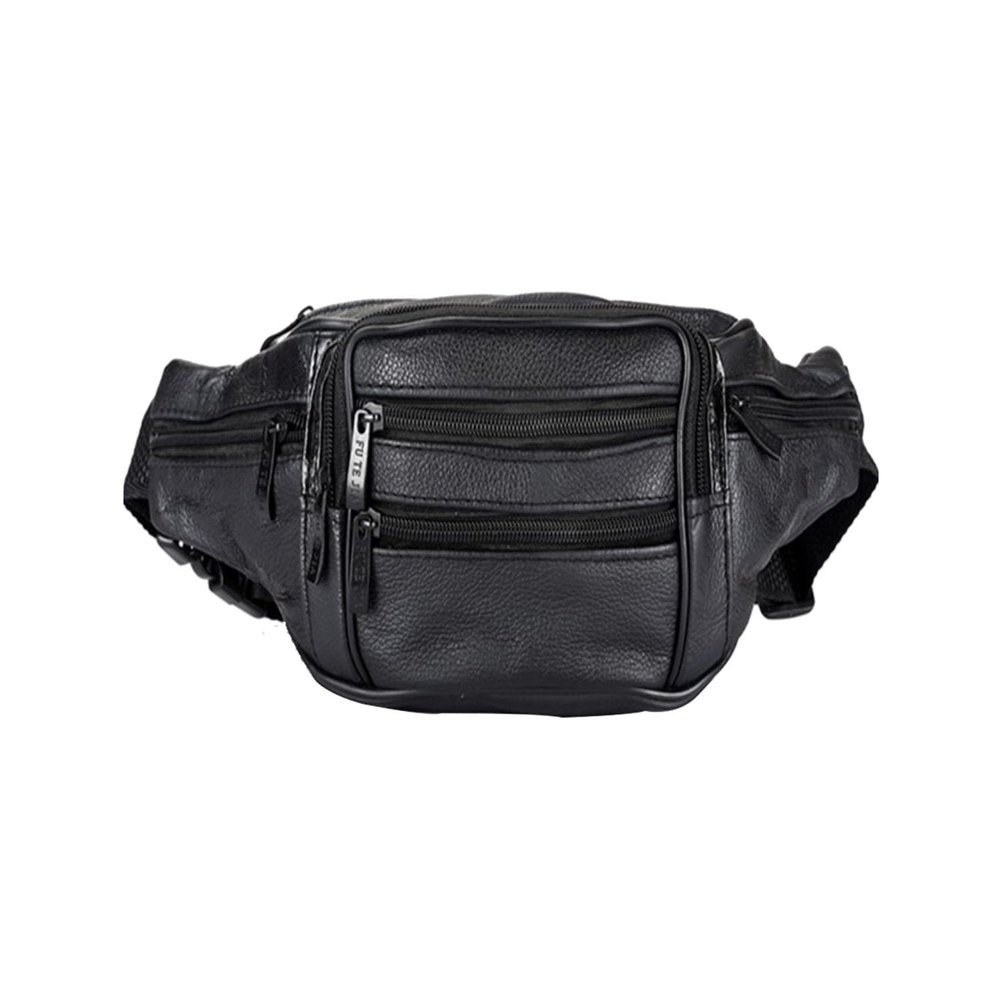 YRMLYMOP Leather Fanny Pack For Men & Women Belt Bag With Adjustable Waist Belt, Lightweight Fanny Pack Comes With Multiple Zippered Pockets Easy Carry Any Phone,Wallet (black)