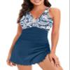 Dokotoo Bathing Suit for Women One Piece Floral Bathing Suit Wrapped V Neck Plus Size Swimdress High Waisted Skirts Long Torso Swimwear Vacation Outfits,Blue Small view 1