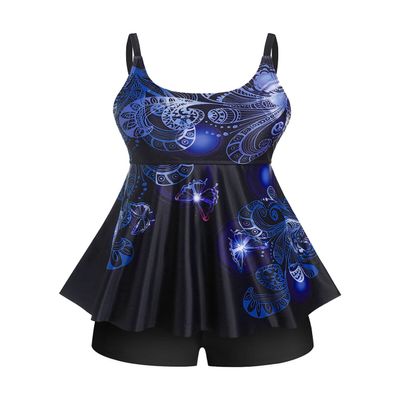 ROSE GAL Womens Plus Size Curve Butterfly Padded Boyleg Modest Tankini Swimsuit(Blue_1/3X)