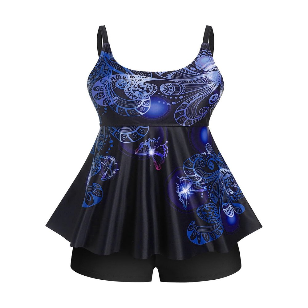 ROSE GAL Womens Plus Size Curve Butterfly Padded Boyleg Modest Tankini Swimsuit(Blue_1/3X)