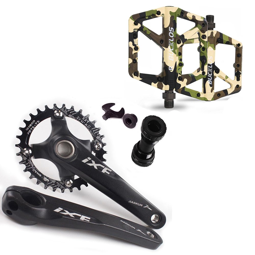 BUCKLOS IXF 104 BCD 40T Mountain Bike Crankset (170MM Crank Chainring BB Bolts) and BMX Pedal Mountain Bike Pedals Flat MTB Pedals, Lightweight Nylon Fiber Road Bike Pedals Non-Slip