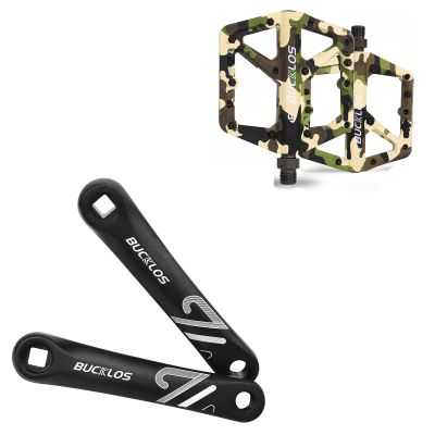 BUCKLOS MTB Aluminium Alloy Bicycle Crank Arm Replacement and BMX Pedal Mountain Bike Pedals Flat MTB Pedals, Lightweight Nylon Fiber Road Bike Pedals Non-Slip