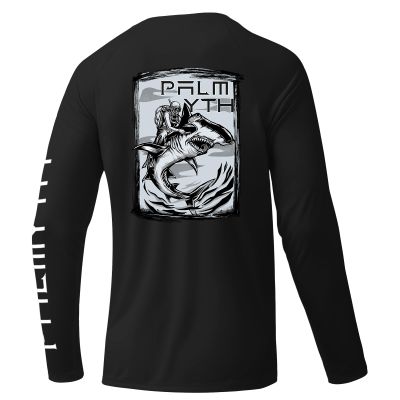 Palmyth Mens Fishing Shirts Sun Protection T-Shirts UV UPF 50+ Long Sleeve Rash Guard Tee Black Diver Shark XL