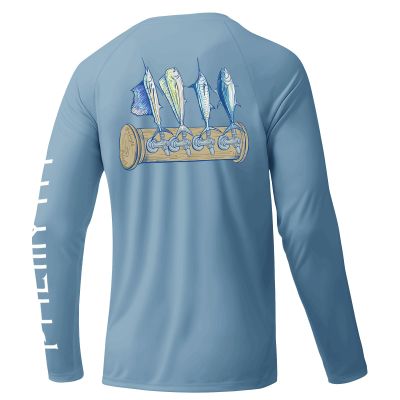 Palmyth Mens Fishing Shirts Sun Protection T-Shirts UV UPF 50+ Long Sleeve Rash Guard Tee Airy Blue Tapped 3XL