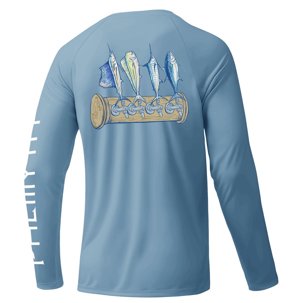 Palmyth Mens Fishing Shirts Sun Protection T-Shirts UV UPF 50+ Long Sleeve Rash Guard Tee Airy Blue Tapped 3XL