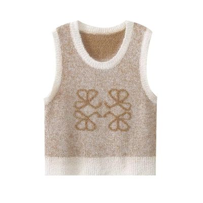 2024 Fall Cropped Sweater Vest Casual Loose Knit Pullover Sleeveless Sweater for Top (Khaki,Large)