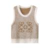 2024 Fall Cropped Sweater Vest Casual Loose Knit Pullover Sleeveless Sweater for Top (Khaki,Large) view 1