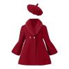 Girls Trench Coats Long Sleeve Furry Collar Warm Peacoat with Beret Hat Set for Casual Wear Toddler (Red, 3-4 Years) view 1