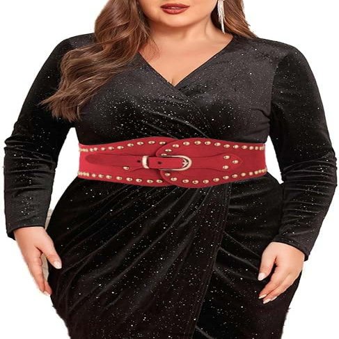 CanB Women Stretch Belts Elastic Wide Waist Belt Plus Size Belts Women's Waistband for Dress (Red)