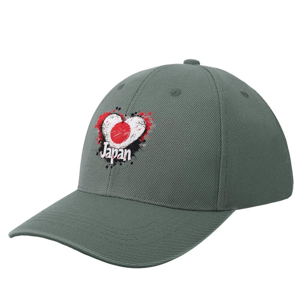 Japan Flag Heart Baseball Cap Classic Golf Dad Hats Adjustable Trucker Caps Sun Visor Hats Dark Gray-Color