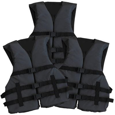 3 Pack Life Jacket Paddle Vest; Coast Guard Approved Type III PFD Life Vest Flotation Device; Jet ski, Wakeboard, Kayak; Ideal Extra Life Jacket for Pontoon Boat Adult Black