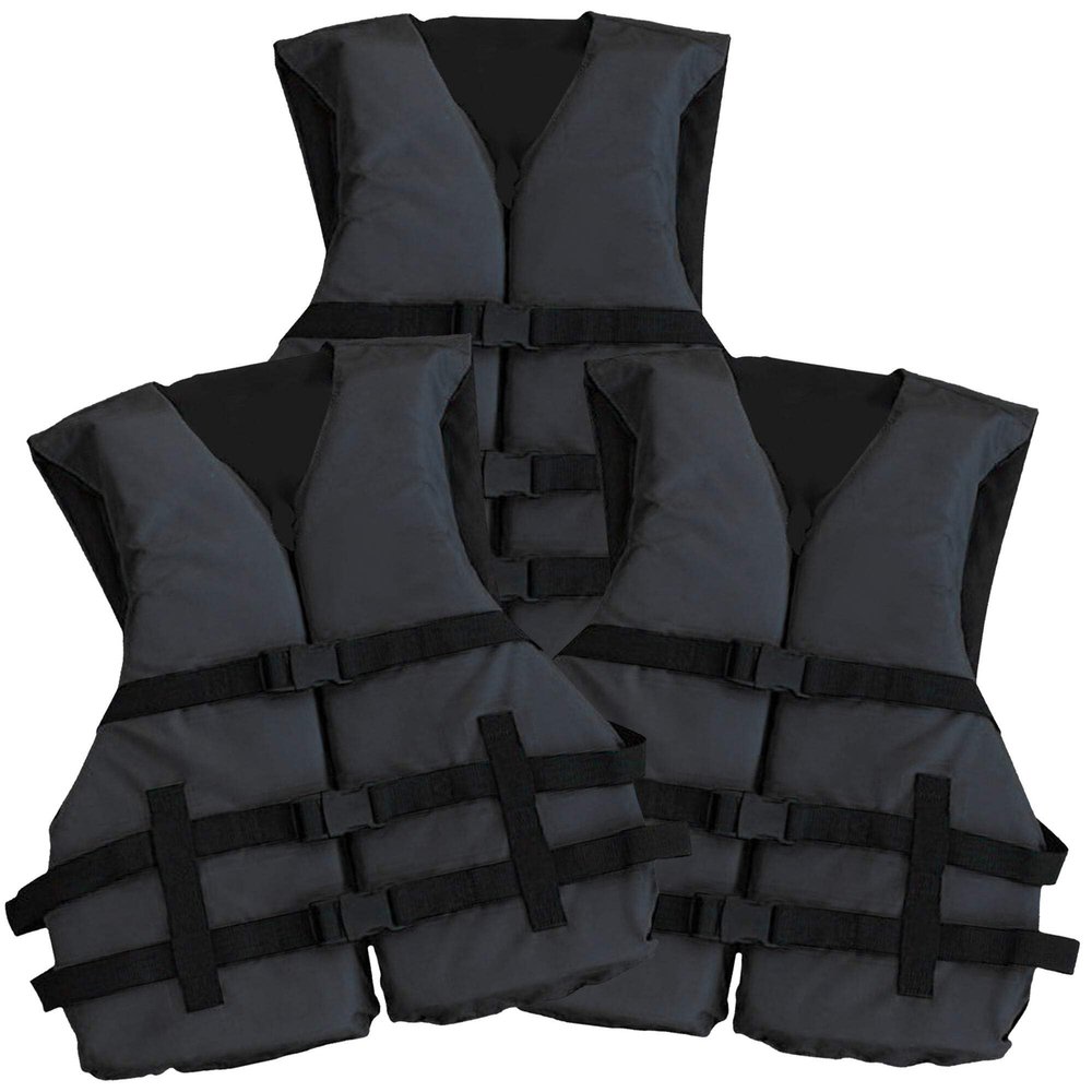 3 Pack Life Jacket Paddle Vest; Coast Guard Approved Type III PFD Life Vest Flotation Device; Jet ski, Wakeboard, Kayak; Ideal Extra Life Jacket for Pontoon Boat Adult Black