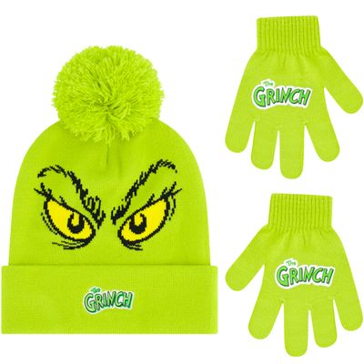 Dr. Seuss The Grinch Beanie Hat and Gloves Set, Green, One Size