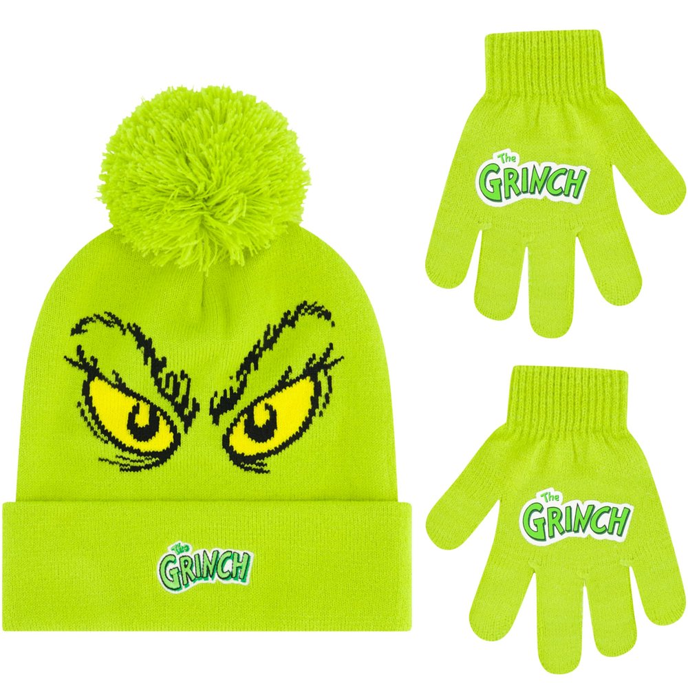 Dr. Seuss The Grinch Beanie Hat and Gloves Set, Green, One Size